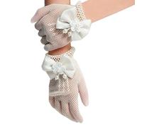 Liummrcy Guantes nupciales, guantes de aleta, guantes de encaje de corbata de las niñas de las flores, decoración de perlas de encaje para bownot para el concurso de Sagrada Comunión Noche