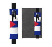 LiuMng Portalápices ajustable, marcapáginas de banda elástica negra, funda de cuero con estampado de bandera cubana, para cuaderno de diario, Negro, One Size, Soporte ajustable para bolígrafos para