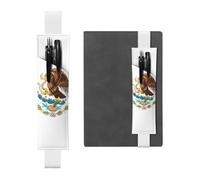 LiuMng Portalápices ajustable, marcapáginas de banda elástica negra, funda de cuero con estampado de bandera de México, para cuaderno de diario, Blanco, One Size, Soporte ajustable para bolígrafos