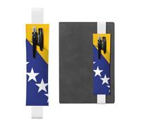 LiuMng Portalápices ajustable, marcapáginas de banda elástica negra, funda de piel con estampado de bandera de Bosnia y Herzegovina, para cuaderno de diario, White, Talla única, Soporte ajustable para