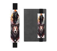 LiuMng Portalápices ajustable, marcapáginas de banda elástica negra, funda de piel con estampado de lobos y renos, para cuaderno de diario, Black, Talla única, Soporte ajustable para bolígrafos para