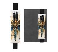 LiuMng Soporte ajustable para bolígrafo, marcapáginas de banda elástica negra, delicada libélula dorada sobre fondo amarillo, funda de lápiz de piel, para cuaderno de diario