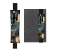 LiuMng Soporte ajustable para bolígrafo, marcapáginas de banda elástica negra, funda de piel con estampado de estrellas y planetas, para cuaderno de diario
