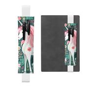 LiuMng Soporte ajustable para bolígrafo, marcapáginas de banda elástica negra, unicornio con estampado de pelo rosa, funda de lápiz de cuero, para cuaderno de diario, White, Talla única, Soporte