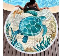LIUNIAN Mundo Océano Toalla de Playa Toallas de baño Redondas Grandes de Secado rápido con borlas Estera de Yoga Redonda Manta de Playa para niños, niñas y niños, 150 CM x 150 CM