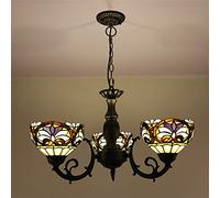 LIUNJHUY Lámparas de araña, lámpara Colgante de vidrieras, 3 Luces, luz de Techo Vintage Antigua Ajustable para Sala de Estar, Dormitorio, Comedor, Cocina, Isla, 13 Interesting
