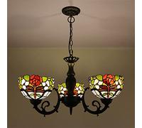 LIUNJHUY Lámparas de araña, lámpara Colgante de vidrieras, 3 Luces, luz de Techo Vintage Antigua Ajustable para Sala de Estar, Dormitorio, Comedor, Cocina, Isla, 7 Interesting