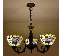 LIUNJHUY Lámparas de araña, lámpara Colgante de vidrieras, 3 Luces, luz de Techo Vintage Antigua Ajustable para Sala de Estar, Dormitorio, Comedor, Cocina, Isla, 12 Interesting