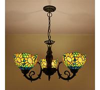 LIUNJHUY Lámparas de araña, lámpara Colgante de vidrieras, 3 Luces, luz de Techo Vintage Antigua Ajustable para Sala de Estar, Dormitorio, Comedor, Cocina, Isla, 15 Interesting