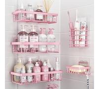 Liuoud Paquete de 5 estantes organizadores de Ducha para regadera Interior, Cesta de Almacenamiento Adhesiva de Pared de baño de Acero Inoxidable, Soporte de champú de Acero Inoxidable, Juego de