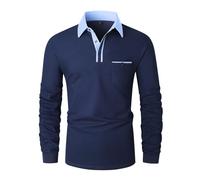 LIUPMWE Polo de Manga Larga para Hombre Casual Golf Camiseta con Empalme a Cuadros de Moda M-3XL,Azul-YT43,XXL