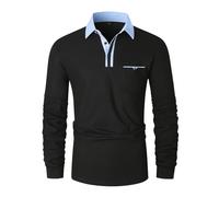 LIUPMWE Polo de Manga Larga para Hombre Casual Golf Camiseta con Empalme a Cuadros de Moda M-3XL,Negro-YT43,M