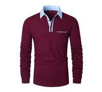 LIUPMWE Polo de Manga Larga para Hombre Casual Golf Camiseta con Empalme a Cuadros de Moda M-3XL,Rojo-YT43,M
