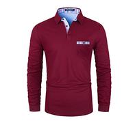 LIUPMWE Polo de Manga Larga para Hombre Casual Golf Camiseta con Empalme a Cuadros de Moda M-3XL,Rojo-37,3XL
