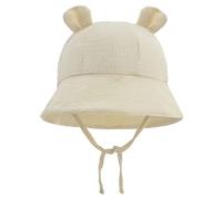 LIUPUUDLY Sombrero de sol para bebé, protección UV, superbonito algodón, para bebé, niños, niñas, sombrero de playa, sombrero de pescador, sombrero de verano con orejas, beige, 3-12 meses