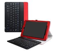 LiuShan Teclado Funda para Amazon Fire HD 10,Detachable Teclado(Teclado QWERTY Formato inglés) PU con Soporte Caso para Amazon Fire HD 10 Tablet(5th /7th /9th Generation) 10.1" Tablet,Rojo