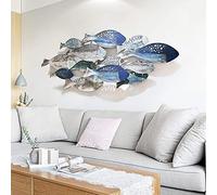 LIUSHI Metal Wall Art Sculpture Metal Wall Decoration, 3D Stereo Retro Fish Shape, Nautical Theme Mediterranean Style, for Study/Living Room/Bedroom/Hotel, 126 * 53 CM