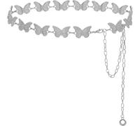 Liutufy Cinturones de cadena de metal para mujeres y niñas, cinturón ajustable para jeans y vestidos, Plateado (Silver Butterfly), M: 47.2 in/120 cm