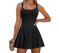 LIUUBASZ Vestido de tenis para mujer con pantalones cortos, vestido de entrenamiento atlético sin mangas, bonito mameluco plisado para entrenamiento de golf, con bolsillos, Negro, M