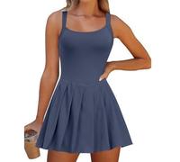 LIUUBASZ Vestido de tenis para mujer con pantalones cortos, vestido de entrenamiento atlético sin mangas, bonito mameluco plisado para entrenamiento de golf, con bolsillos, azul, L