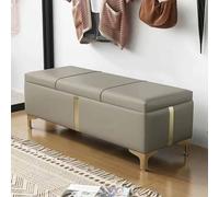 LIUWOPA Banco otomano de Cuero con Asiento Acolchado, Zapatero con Patas Doradas, reposapiés, Banco para el Final de la Cama, baúl para Dormitorio, Entrada, Sala de Estar, Gris Claro, 80 x 40 x 40 cm