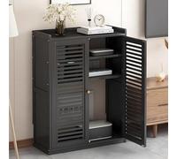 LIUWOPA Caja oculta para enrutador WiFi y gabinete de almacenamiento de medios, organizador independiente con estante de doble cubierta para el hogar/oficina, elegante diseño negro (23.2 x 9.8 x 38.2