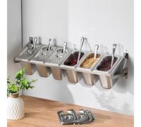 LIUWOPA Contenedor de pared para ingredientes, recipiente para condimentos de pizza, recipiente de acero inoxidable para ingredientes alimentarios, soporte para especias, fácil acceso a especias