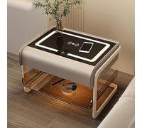 LIUWOPA Mesita de Noche Inteligente de acrílico con estación de Carga inalámbrica, mesita de Noche con luz de Tres Colores/Altavoz Bluetooth/cajones de Almacenamiento, Mesa Auxiliar Auxiliar
