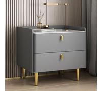 Liuwopa Mesita de Noche Moderna de Madera, Almacenamiento de Mediados de Siglo, con Asas de Metal y Tablero de Piedra