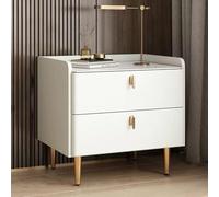 Liuwopa Mesita de Noche Moderna de Madera, Almacenamiento de Mediados de Siglo, con Asas de Metal y Tablero de Piedra