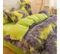 LIUXIN Juego de Cama de Fibra de Leche espesante, sábana de Lana Larga de Coral y Terciopelo, Funda de edredón y Manta Ajustable de Franela para Invierno