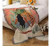 LIUXIN Manta de Leopardo para Mujer, Funda multifunción para sofá de Playa, Funda Protectora con borlas, Mantas de Aire para Cama, deken