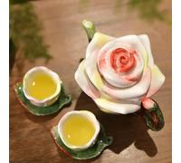 LIUXIN Tetera de cerámica Creativa con Forma de Flor, Juego de Taza y platillo, decoración para la Mesa del té de la Tarde, Juego de té para la Sala de Estar y el hogar.