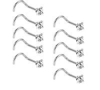 Liuxn 20 Gauge 10 Piezas Tornillo de Nariz de Acero Inoxidable Pendiente de Nariz Zirconia Cúbica Joya de Piercing de Cuerpo