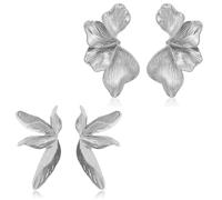 LIUYIDM 2 Pares Pendientes Dorados Grandes Largos Petalos, Pendientes Dorados con Forma de Pétalo, Flower Earrings Gold, Adecuado para Que lo Usen Mujeres y Niñas y se Puede Regalar (Plateado)