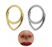 LIUYIDM 2 Piezas Septum Piercing Aro Acero Inoxidable 316L Hinged Segmento de Clicker 16G 8mm Nariz Helix Tragus Cartílago Daith Piercing Joyas Para Mujer Hombre Oro Plata