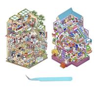 LIUYIDM 2 Sets Pegatinas para Casa 3D DIY, Pegatinas 3D Escena DIY Divertidas, House Stickers, para Escenas, Cafetería, Biblioteca, Fun Infantiles, con 1 Pinzas (Versión 2.0)
