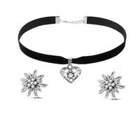 LIUYIDM Bávaros Collar Conjunto de 3 Piezas Colgante de Corazón de Diamantes de Imitación Elegante Gargantilla Estrecha Colgante Corazón Edelweiss, Ropa de Oktoberfest para Mujer (Terciopelo negro)