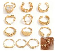 LIUYIDM Conjunto de Anillos Dorados Gruesos 12 Piezas Anillo Apilable Dorado Mujer Moda Anillos Vintage para Nudillos Grabado Fino Hueco, Adecuado para Mujeres Niñas, Regalos de Cumpleaños