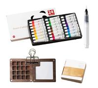 LIUYIDM Set de Mini Acuarelas 15 Cuadrículas Set Acuarela Portatil 24 Colores Travel Watercolour Set, Portátil, con Cuaderno de Dibujo en Papel de Acuarela, Clip y Bolígrafo de Acuarela