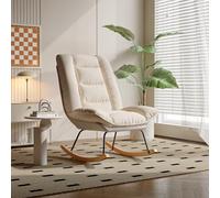 Liuyoyo Silla mecedora de jardín de infancia con respaldo alto, salón acolchado reclinado Glide Rocker, sillón cómodo, respaldo acolchado con 12 ángulos ajustables, color beige