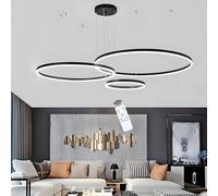 LIUYU Lámpara Colgante LED Moderna 3000K-6000K Regulable con Control Remoto Lamparas De Techo Salon Ajustable en Altura y Forma Aluminio Circular De 3 Anillos Lampara Comedor Negro 106W ∅40+∅60+∅80cm