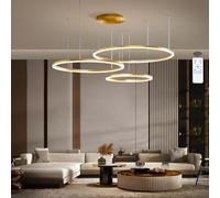 LIUYU Lámpara Colgante LED Moderna 3000K-6000K Regulable Con Control Remoto Lamparas De Techo Salon Ajustable en altura y forma aluminio Circular De 3 Anillos Lampara Comedor Oro 106W ∅40+∅60+∅80cm
