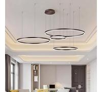 LIUYU Lámpara Colgante LED Moderna Regulable 3000K-6500K Redonda 4 Anillos Ø20+40+60+80cm 130W Altura Ajustable Marrón
