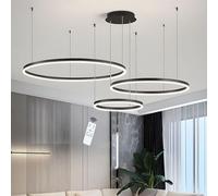 LIUYU Lámpara Colgante LED Regulable 75W Moderna, Diseño Circular de 3 Anillos (∅20+40+60cm), Control Remoto + Cable de Suspensión Ajustable 120cm, Color Negro, para Salón, Comedor, Dormitorio