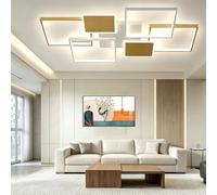 LIUYU Lampara Techo LED Moderna Regulable Plafón Rectangular, 3000K-6500K, 90 x 60cm 72W, para Salon Dormitorio, Dorado/Blanco