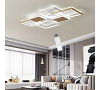 LIUYU LamparaTecho Salon Moderna, L110cm 80W, Plafon LED Techo Regulable con Control Remote, Rectangular Aluminio, Colores - (Blanco+Dorado)