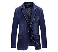 LIUYUYOUGO Americana Hombre Blazer De Mezclilla para Hombre Chaqueta Deportiva De Sastrería con Cuello Entallado Chaqueta De Traje De Vaquero De Algodón Lavado Chaqueta De Jeans Casual Abrigo De U