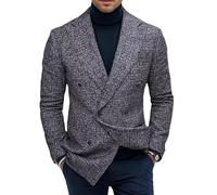 LIUYUYOUGO Americana Hombre,Blazers De Cuadros para Hombre Corte Regular Chaquetas De Tweed para Caballero Chaquetas De Traje Vintage Cruzadas Abrigos Deportivos Casuales A Cuadros Trajes De Negocio
