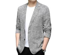 LIUYUYOUGO Americana Hombre Casual Blazers De Lino para Hombre Elegantes Abrigos Deportivos Informales Chaquetas De Traje Ligeras De Espiga Chaqueta De Esmoquin con Solapa con Muesca Y Dos Botones T